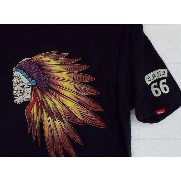 Vans Large Classic Black 66 Indian Headdress Skull Cotton T-Shirt Unisex - Picture 3 of 6